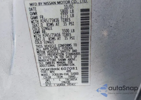 2006 Nissan Pathfinder S from USA, damaged, VIN 5N1AR18UX6C607081